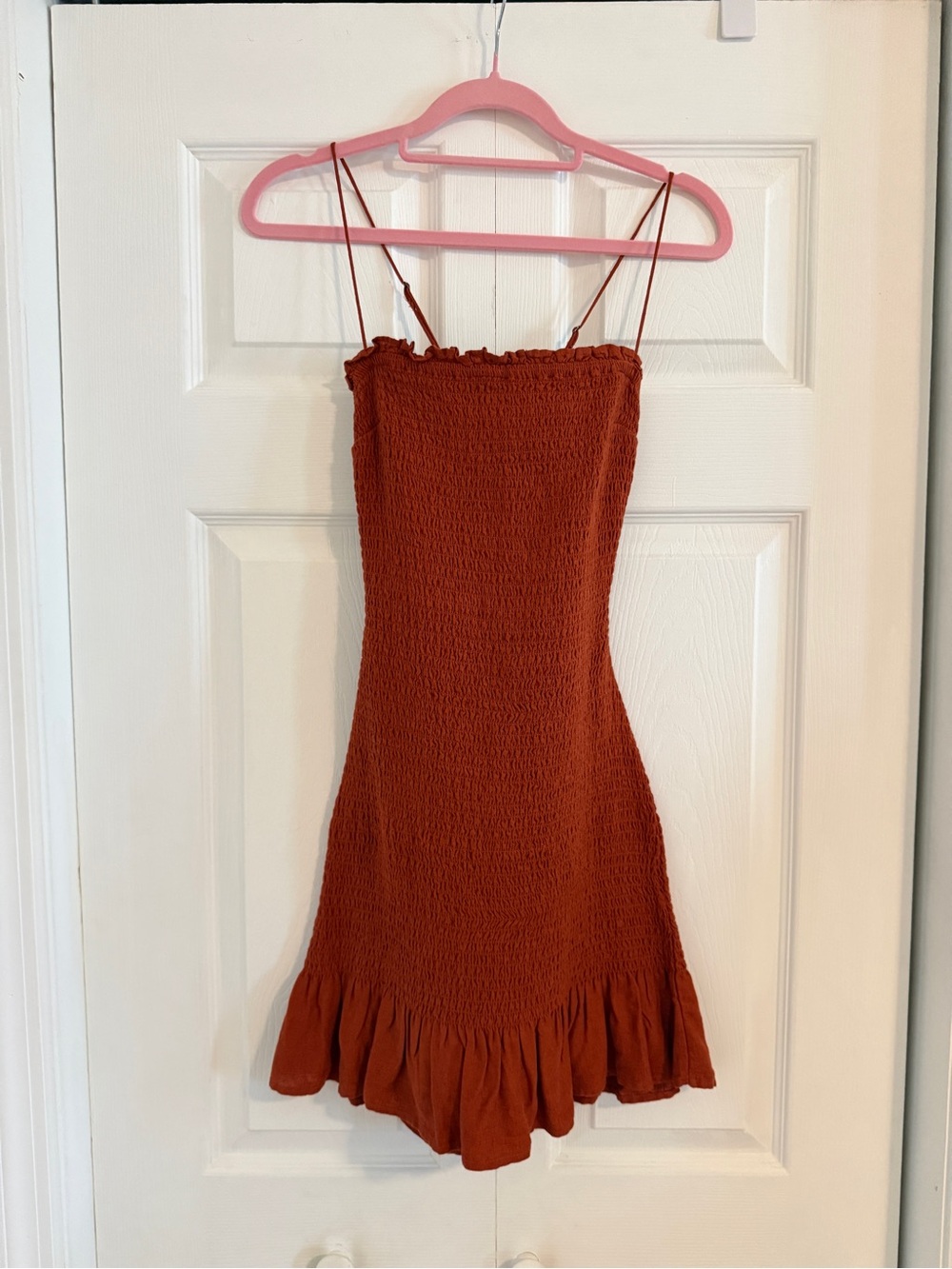 New Abercrombie & Fitch Rust Smocked Mini Dress, Linen blend, XS